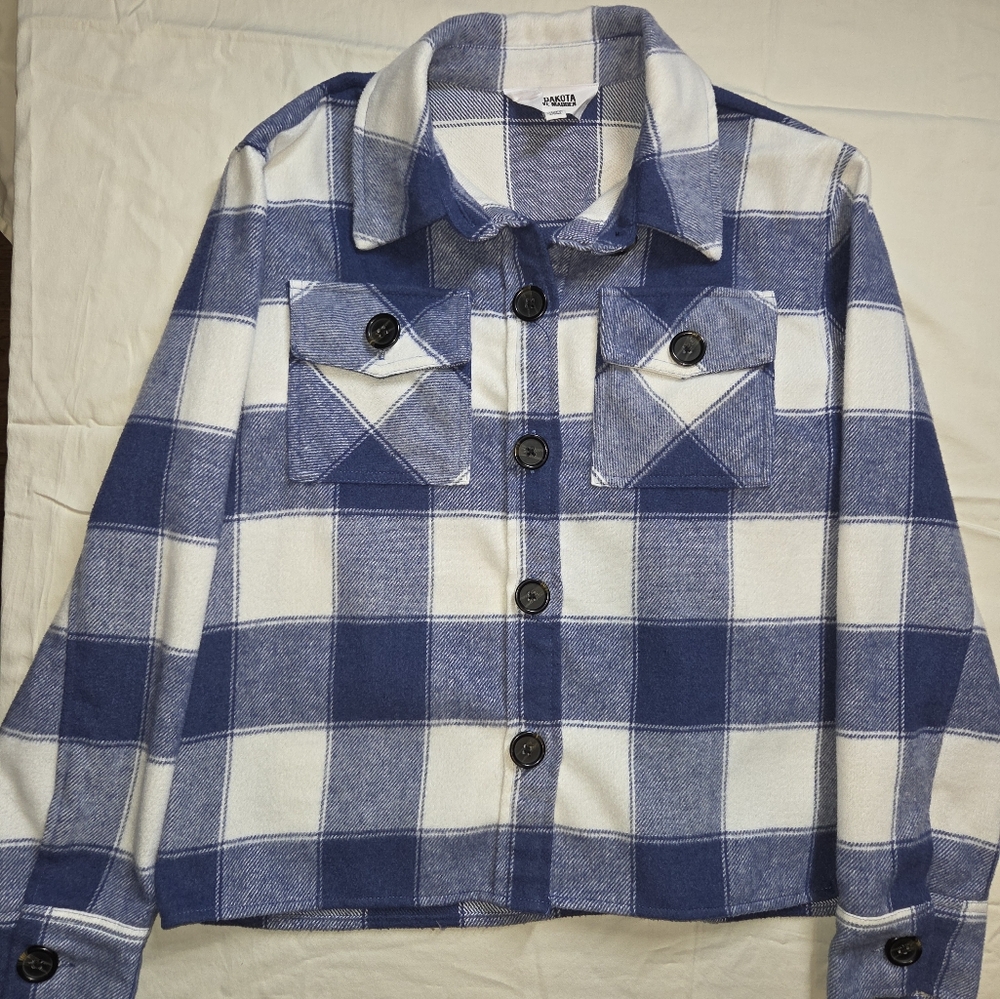 BB Dakota Blue and White Plaid Button-Up Jacket